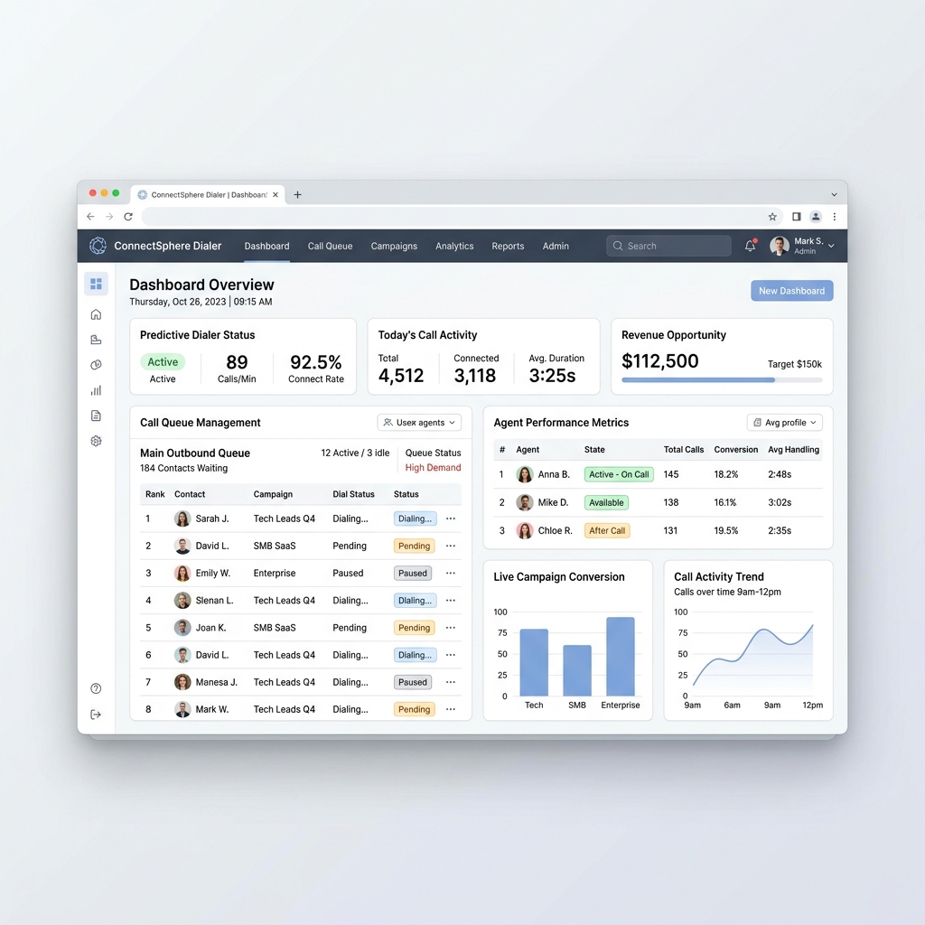 CallPlus Predictive Dialer Dashboard Interface